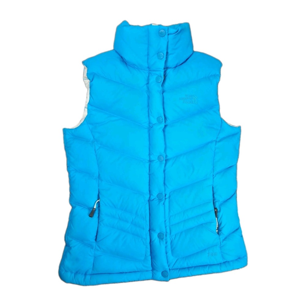North Face 700 Goose Down Puffer Vest Blue Packable Full Zip Warm Womens Small
